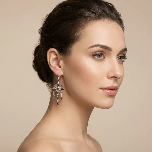 925_Silver_Jewellery_Multicolor_Tourmaline_Sterling_Silver_Chandelier_Earrings_For_Women