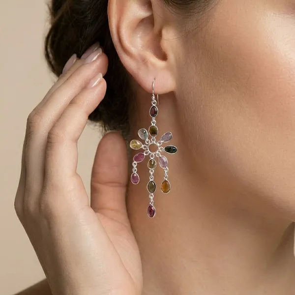 925_Silver_Jewellery_Multicolor_Tourmaline_Sterling_Silver_Chandelier_Earrings_For_Women