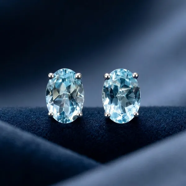 925_Silver_Jewellery_Blue_Topaz_Silver_Oval_Stud_Earrings_For_Women