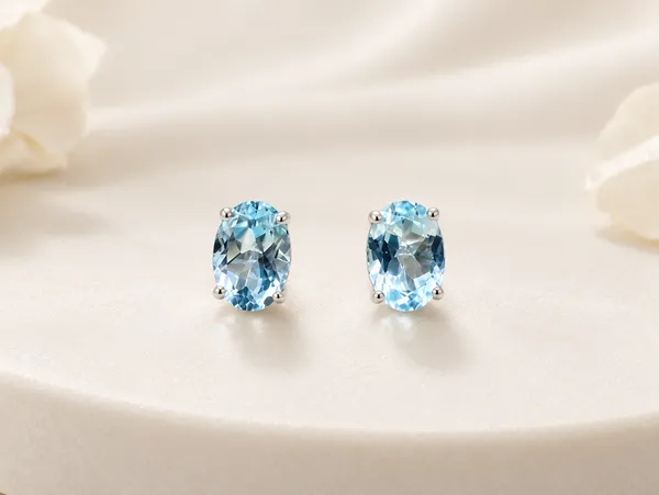 925_Silver_Jewellery_Blue_Topaz_Silver_Oval_Stud_Earrings_For_Women