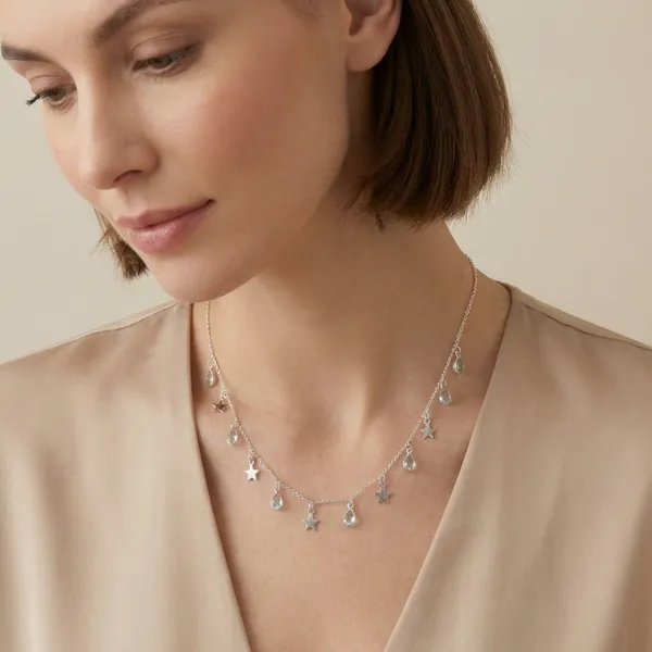 925_Silver_Jewellery_Blue_Topaz_Crystal_Teardrop_Star_Silver_Chain_Charm_Necklace_For_Women