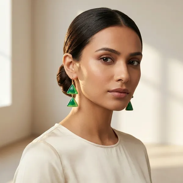 925_Silver_Jewellery_Green_Triangle_Gemstone_Gold_Tone_Drop_Earrings_For_Women