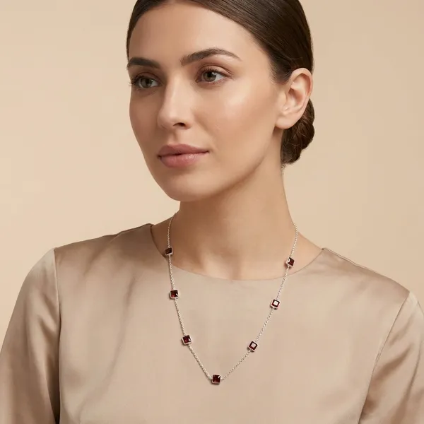 925_Silver_Jewellery_Red_Garnet_Cube_Silver_Chain_Necklace_For_Women