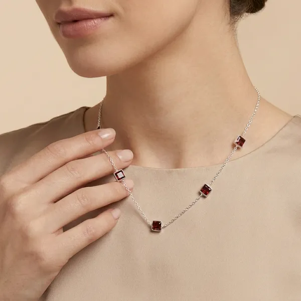 925_Silver_Jewellery_Red_Garnet_Cube_Silver_Chain_Necklace_For_Women