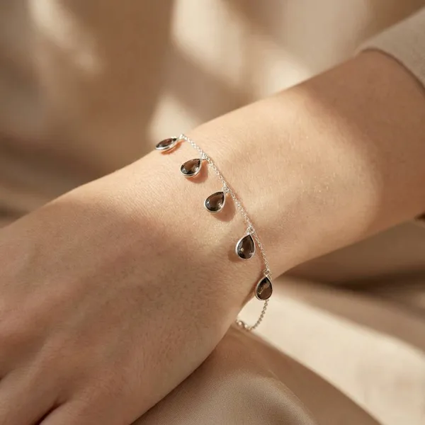 925_Silver_Jewellery_Smoky_Quartz_Charm_Bracelet_For_Women