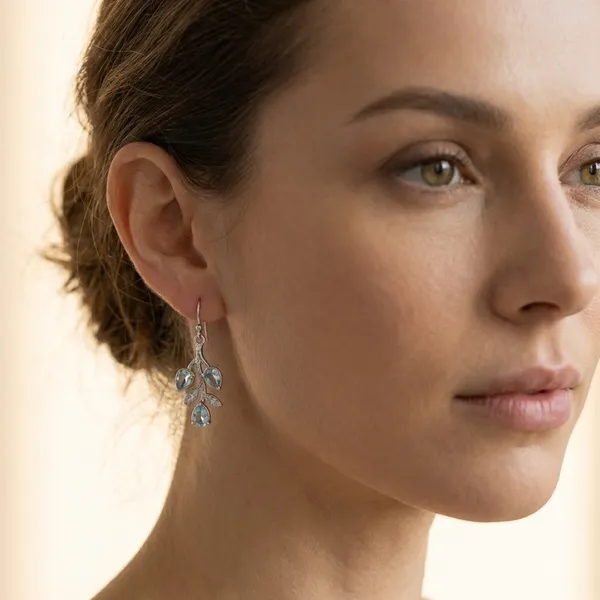 925_Silver_Jewellery_Blue_Topaz_Leaf_Dangle_Earrings_For_Women