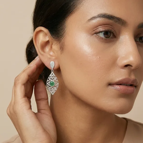 925_Silver_Jewellery_Green_Stone_Filigree_Earrings_For_Women