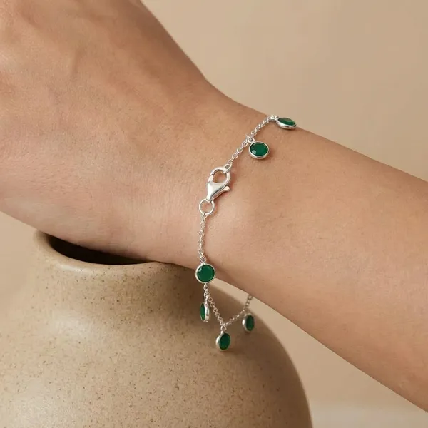 925_Silver_Jewellery_Green_Onyx_Stone_Charm_Bracelet_For_Women