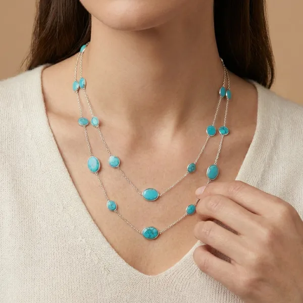 925_Silver_Jewellery_Howlite_Silver_Long_Chain_Necklace_Set_For_Women