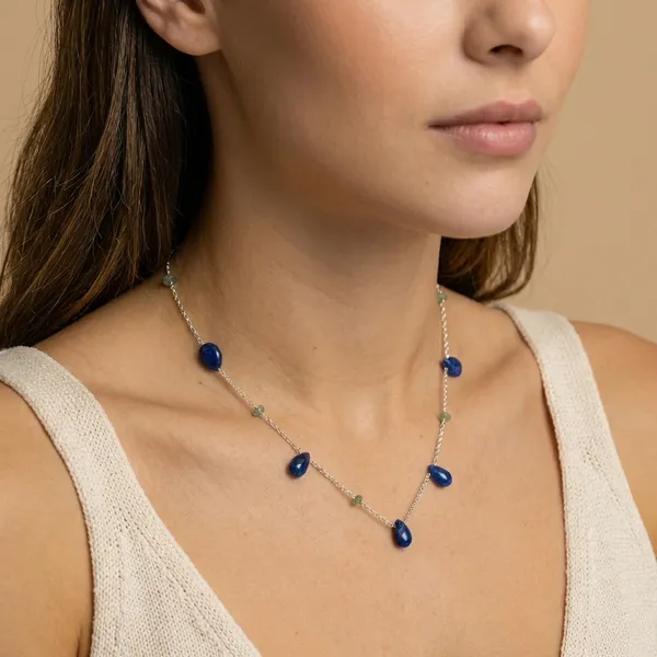 925_Silver_Jewellery_Blue_Stone_Green_Accent_Drop_Necklace_For_Women