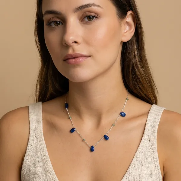 925_Silver_Jewellery_Blue_Stone_Green_Accent_Drop_Necklace_For_Women