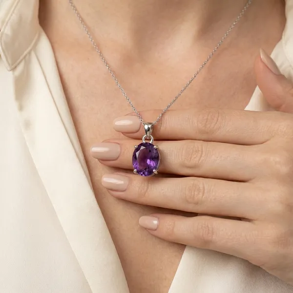 925_Silver_Jewellery_Purple_Amethyst_Sterling_Silver_Pendant_And_Earring_Set_For_Women_(_Chain_not_Included_)