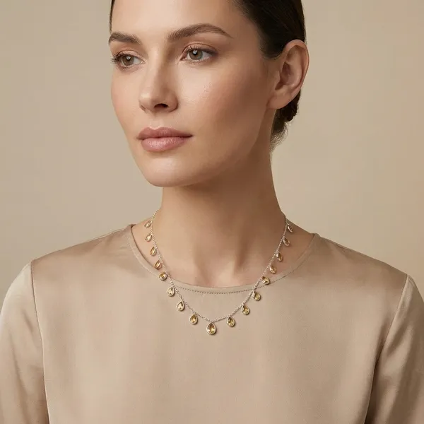 925_Silver_Jewellery_Yellow_Citrine_Teardrop_Gemstone_Necklace_For_Women