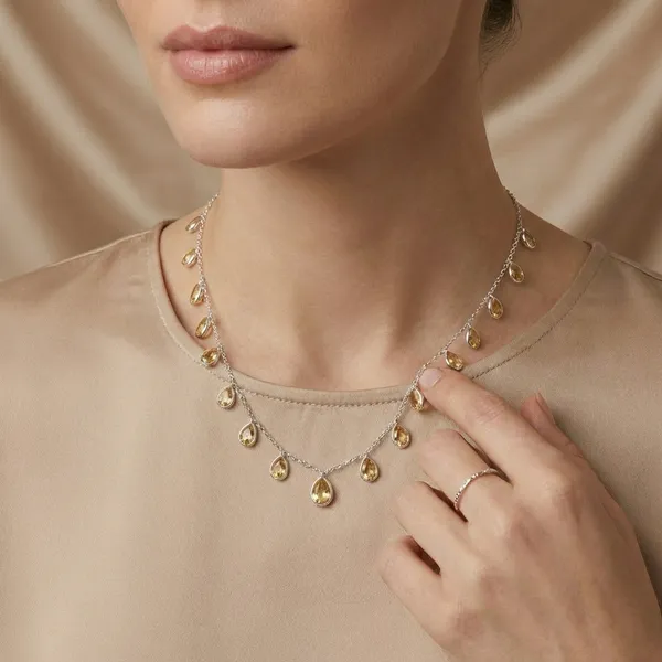 925_Silver_Jewellery_Yellow_Citrine_Teardrop_Gemstone_Necklace_For_Women