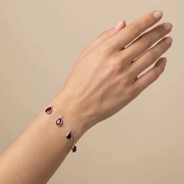 925_Silver_Jewellery_Red_Garnet_Teardrop_Stone_Bracelet_For_Women