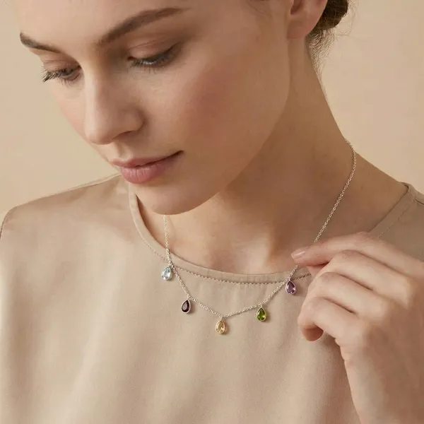 925_Silver_Jewellery_Multicolor_Gemstone_Silver_Chain_Drop_Necklace_For_Women