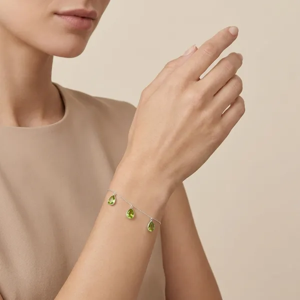 925_Silver_Jewellery_Green_Peridot_Gemstone_Charm_Bracelet_For_Women