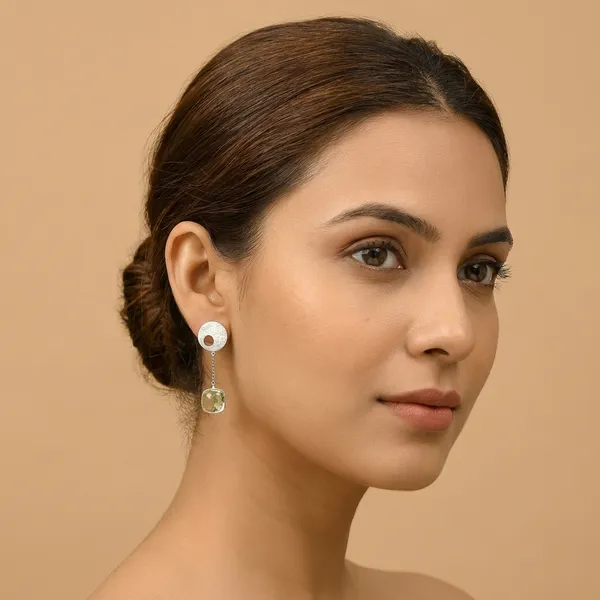 925_Silver_Jewellery_Silver_Geometric_Cushion_Cut_Stone_Chain_Drop_Earrings_For_Women