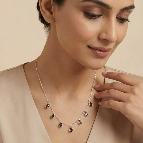 925_Silver_Jewellery_Brown_Smoky_Quartz_Teardrop_Stone_Necklace_For_Women