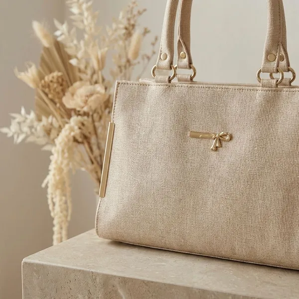 Champagne_Beige_With_Gold_Hardware_Pu_Leather_Handbag_For_Women