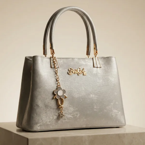 Metallic_Platinum_Silver_Boss_Polyester_Structured_Luxury_Handbag_For_Women