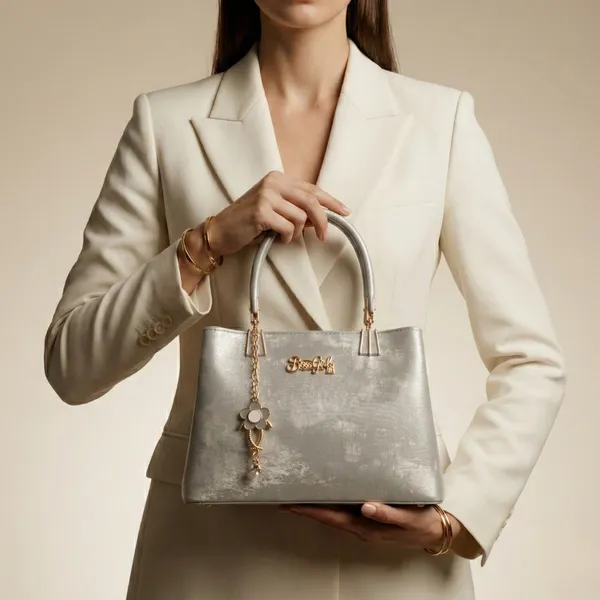 Metallic_Platinum_Silver_Boss_Polyester_Structured_Luxury_Handbag_For_Women