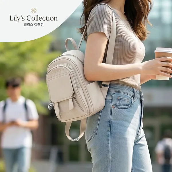 Ivory_Beige_Pu_Leather_Mini_Backpack_For_Women