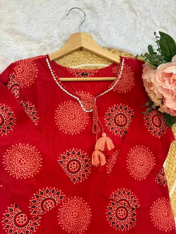 Red_Cotton_Printed_Kurta_Set_With_Palazzo_And_Dupatta_For_Women
