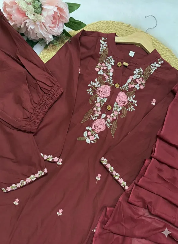 Maroon_Cotton_Embroide_Kurta_Set_With_Dupatta_For_Women