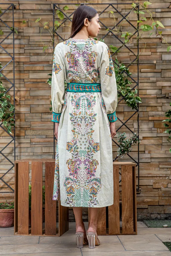 Boteh_Puffed_Sleeve_Dress_With_Belt_For_Women
