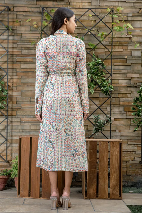 Nomade_Drawstring_Dress_With_Scarf_Collar_For_Women