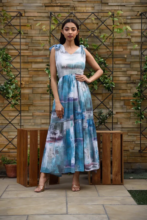 Riviera_Shoulder_Knotted_Tiered_Dress_For_Women