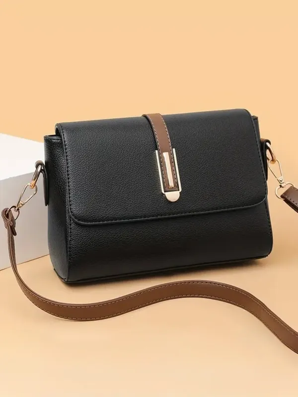 Black_Structured_Flap_Crossbody_Bag_With_Gold_Tone_Buckle_For_Women