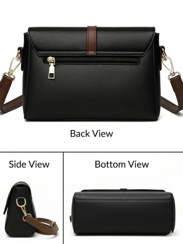 Black_Structured_Flap_Crossbody_Bag_With_Gold_Tone_Buckle_For_Women