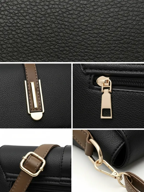 Black_Structured_Flap_Crossbody_Bag_With_Gold_Tone_Buckle_For_Women