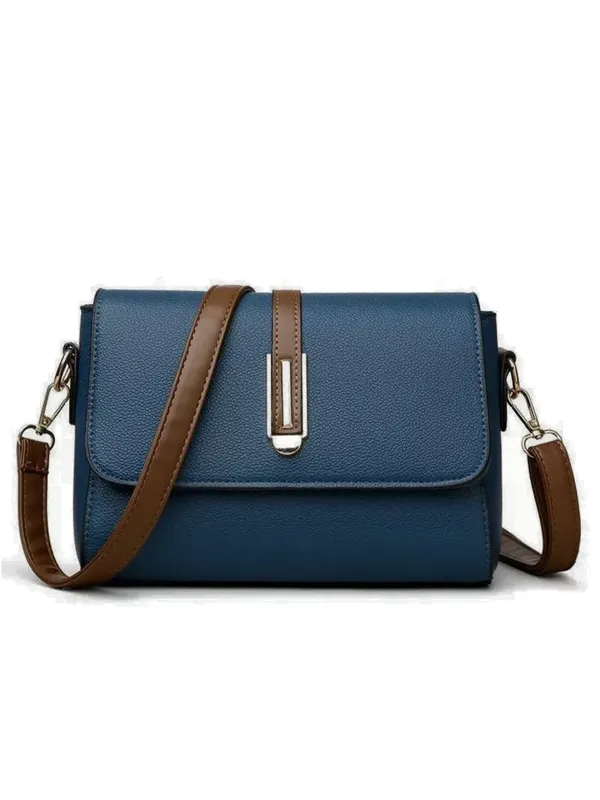 Blue_Structured_Flap_Crossbody_Bag_With_Gold_Tone_Buckle_For_Women