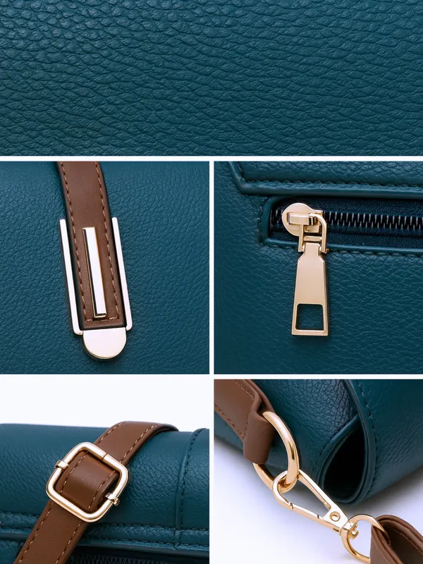 Blue_Structured_Flap_Crossbody_Bag_With_Gold_Tone_Buckle_For_Women