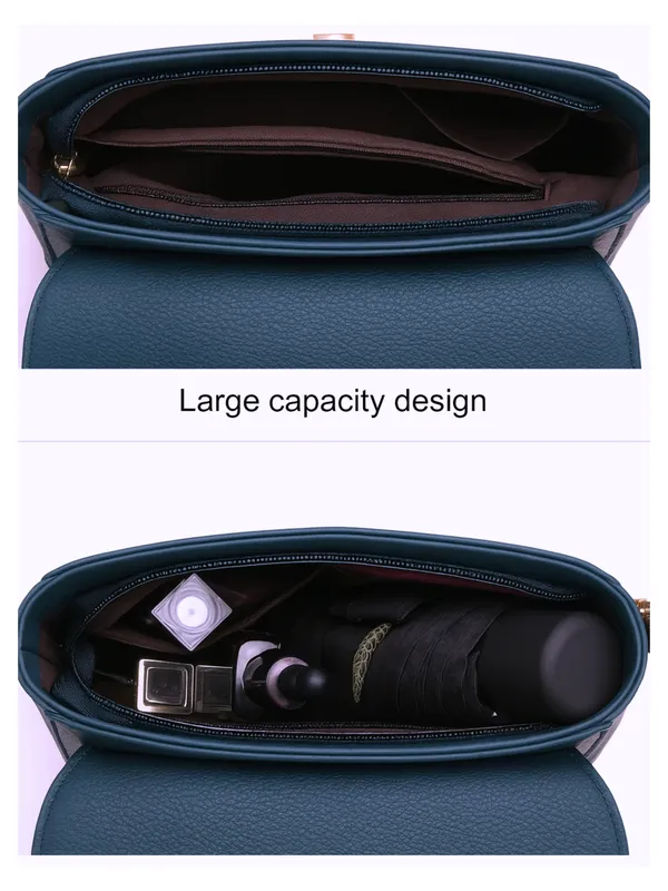 Blue_Structured_Flap_Crossbody_Bag_With_Gold_Tone_Buckle_For_Women