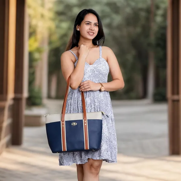 Dark_Blue_Light_Weight_Faux_Leather_Tote_Bag_For_Women
