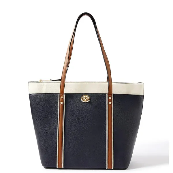 Dark_Blue_Light_Weight_Faux_Leather_Tote_Bag_For_Women