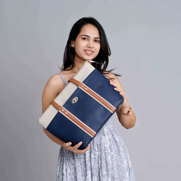 Dark_Blue_Light_Weight_Faux_Leather_Tote_Bag_For_Women