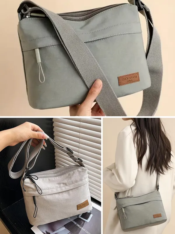 Grey_Lightweight_Nylon_Crossbody_Bag_With_Multi_Pocket_For_Women