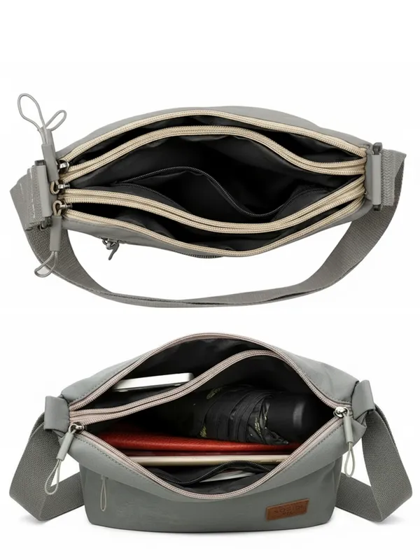 Grey_Lightweight_Nylon_Crossbody_Bag_With_Multi_Pocket_For_Women
