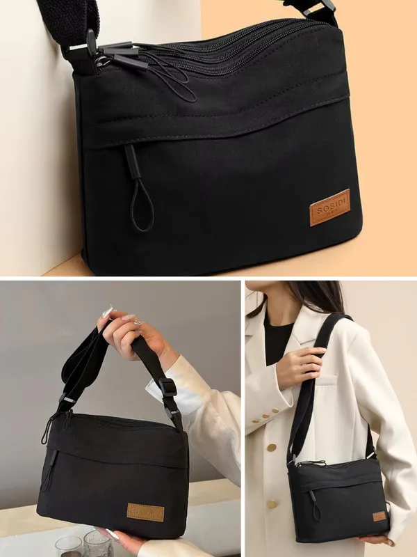 Black_Lightweight_Nylon_Crossbody_Bag_With_Multi_Pocket_For_Women
