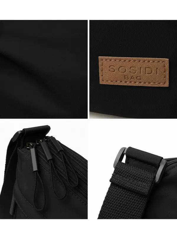 Black_Lightweight_Nylon_Crossbody_Bag_With_Multi_Pocket_For_Women