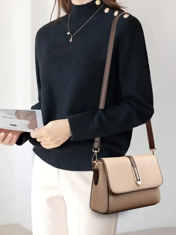 Biege_Structured_Flap_Crossbody_Bag_With_Gold_Tone_Buckle_For_Women