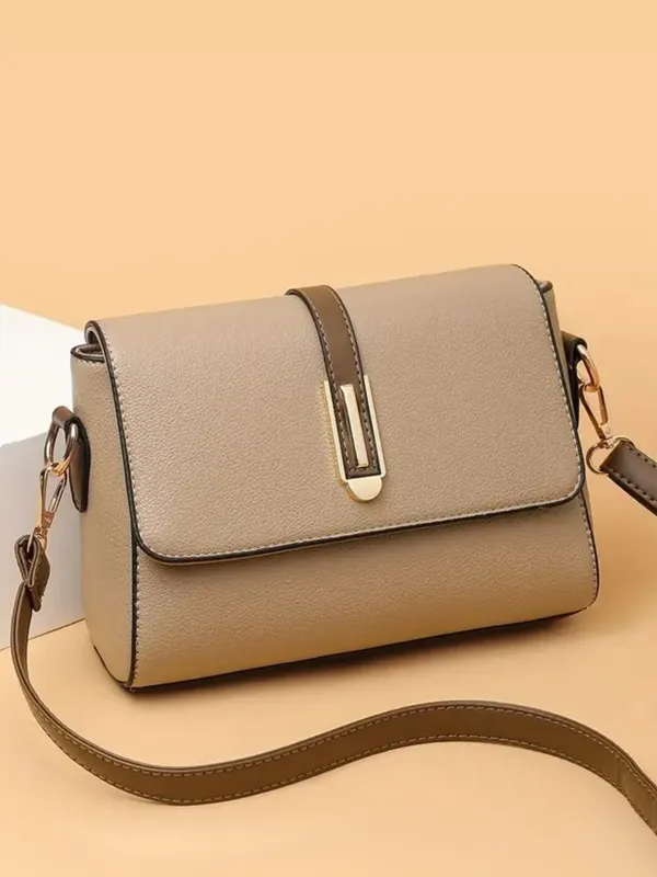 Biege_Structured_Flap_Crossbody_Bag_With_Gold_Tone_Buckle_For_Women