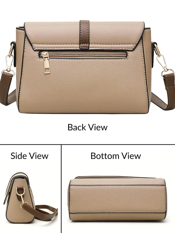 Biege_Structured_Flap_Crossbody_Bag_With_Gold_Tone_Buckle_For_Women