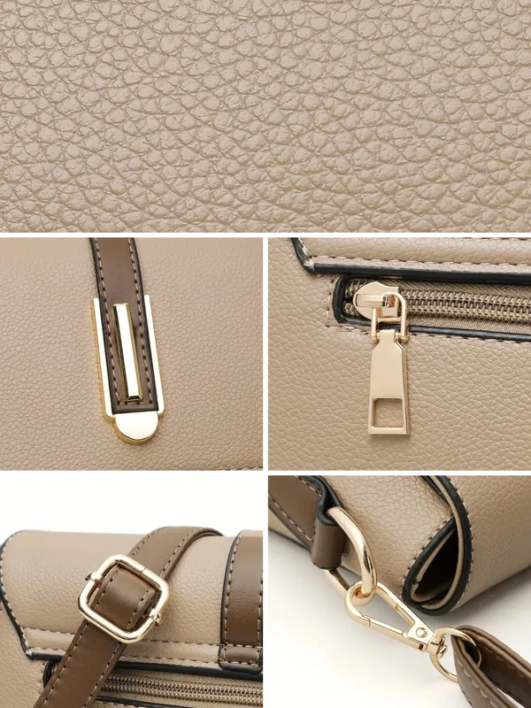 Biege_Structured_Flap_Crossbody_Bag_With_Gold_Tone_Buckle_For_Women