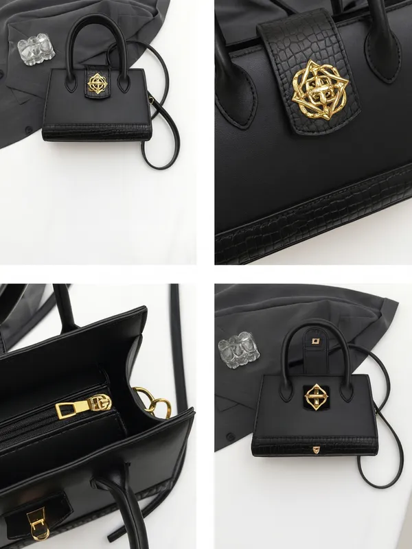 Black_Elegant_Croc_Texture_Handheld_Sling_Bag_For_Women